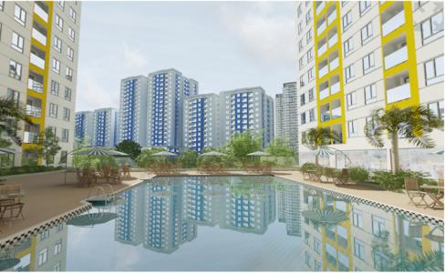 Nội khu hồ bơi Diamond Riverside Căn hộ Diamond Riverside tầng trung, hướng công viên ven sông.