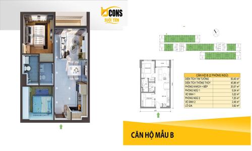 Mặt bằng bố trí căn hộ Bcons Suối Tiên Căn hộ Bcons Suối Tiên cửa hướng Tây Nam, view nội khu yên tĩnh.