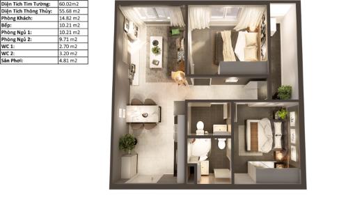 layou can số 02 tháp Dragon 2 dự án Topaz Elite Căn hộ Topaz Elite tầng cao, hướng Đông Nam view hồ bơi.