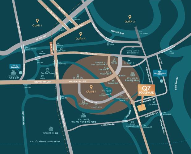 Vị trí dự án Boulevard Bán căn hộ Boulevard nhìn về khu Phú Mỹ Hưng, vị trí vàng của Quận 7