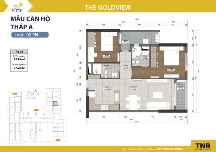 Căn hộ 2 phòng ngủ Căn hộ The Gold View 2 phòng ngủ tầng thấp A3 nhà thô, không nội thất