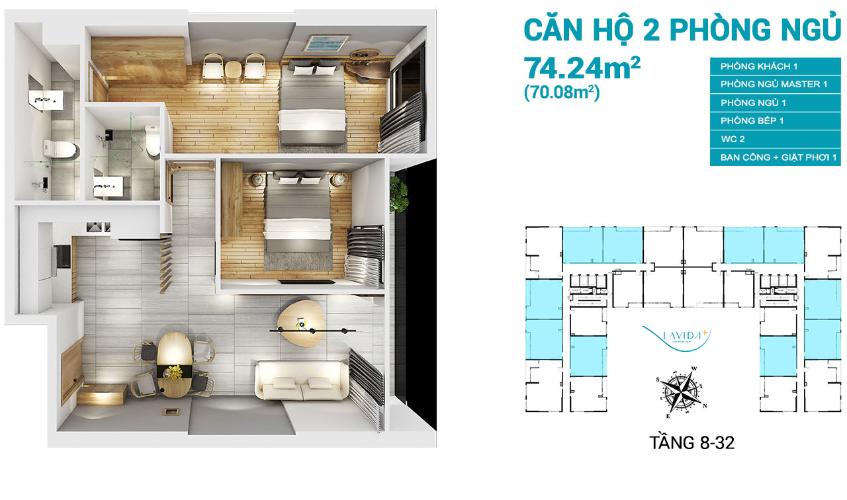 Layout Lavida Plus, Quận 7 Căn hộ Lavida Plus tầng cao, view đại lộ sầm uất.