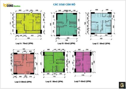 Mặt bằng căn hộ (type C) Căn hộ Bcons Garden tầng thấp, nội thất cơ bản.