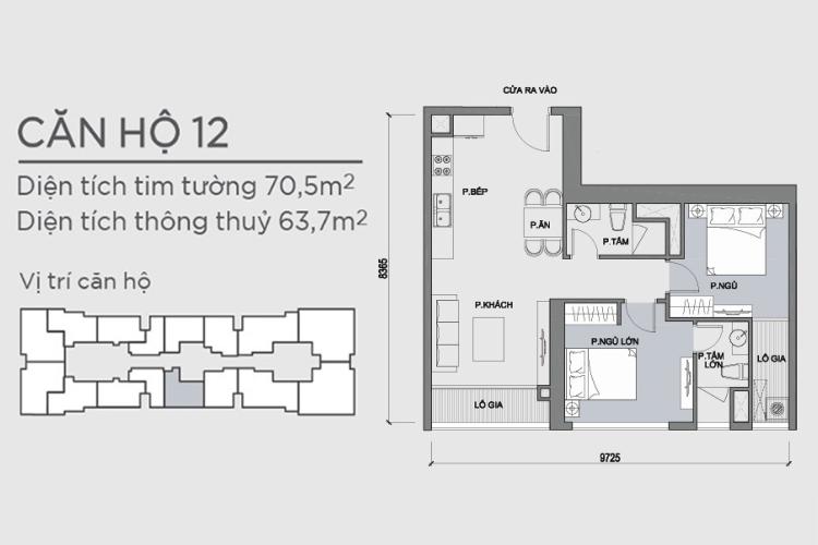 Mặt bằng căn hộ 2 phòng ngủ Căn hộ Vinhomes Central Park tầng cao Park 1 thoáng mát