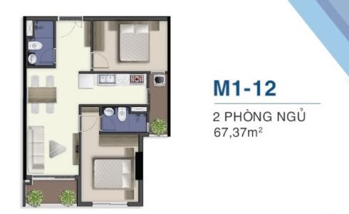 Mặt bằng nội thất Q7 Saigon Riverside Căn hộ Q7 Saigon Riverside tầng 24 tháp Mercury, ban công hướng Nam