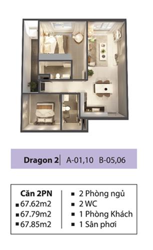 Phối cảnh căn hộ Topaz Eltie Căn hộ Topaz Elite không có nội thất, ban công hướng Tây Nam.