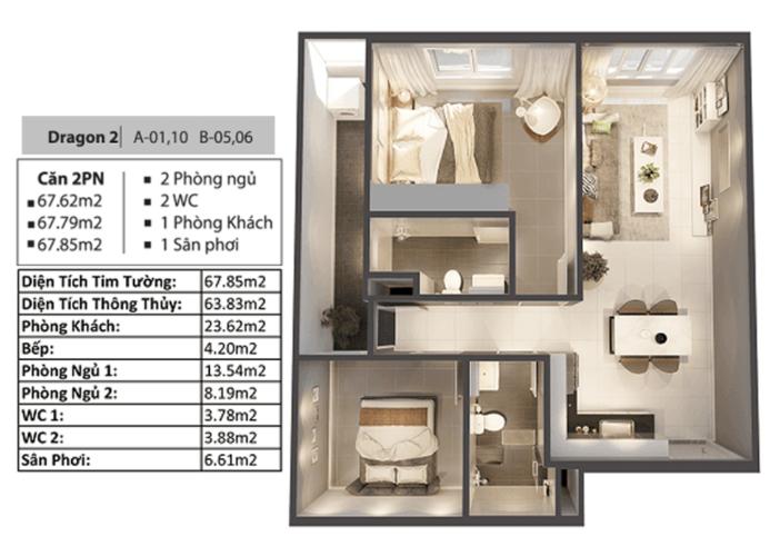 Phối cảnh căn hộ Topaz Elite Căn hộ Topaz Elite tầng thấp, 2 phòng ngủ, view thành phố.