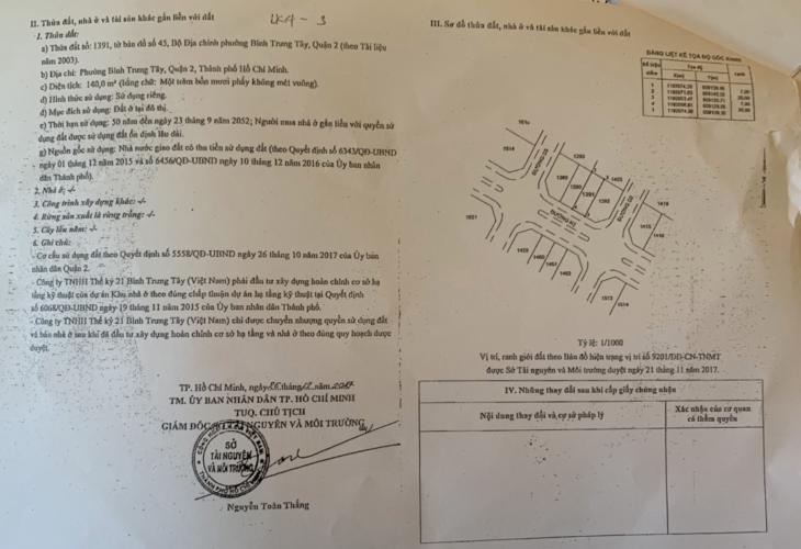 Sổ hồng đất nền  Bán đất nền mặt tiền Quận 2, diện tích 7x20m, cách đảo Kim Cương 900m.