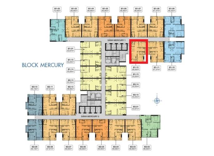 Layout Q7 Saigon Riverside Căn hộ Q7 Saigon Riverside tầng 24 tháp Mercury, ban công hướng Nam
