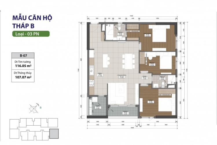 Căn hộ 3 phòng ngủ Căn hộ The Gold View 3 phòng ngủ tầng thấp tháp B nội thất cơ bản