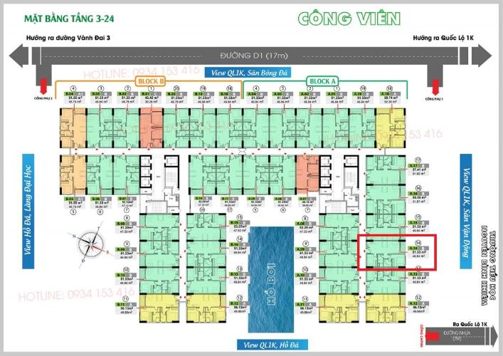 Layout Bcons Green View Căn hộ Bcons Green View tầng trung, hướng Tây Bắc.
