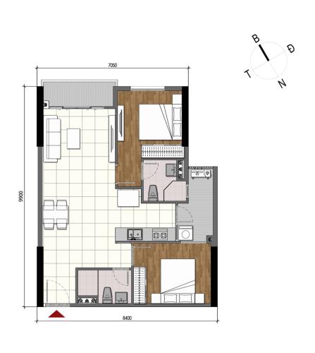 Layout Opal Boulevard Căn hộ Opal Boulevard tầng cao, view Đông Nam, nội thất cơ bản.