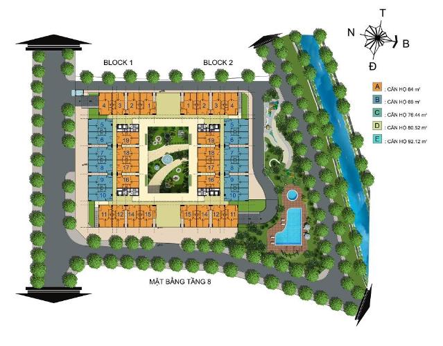 Layout Dream Home Palace Quận 8 Căn hộ Dream Home Palace view hướng Nam, phía nội khu hồ bơi.