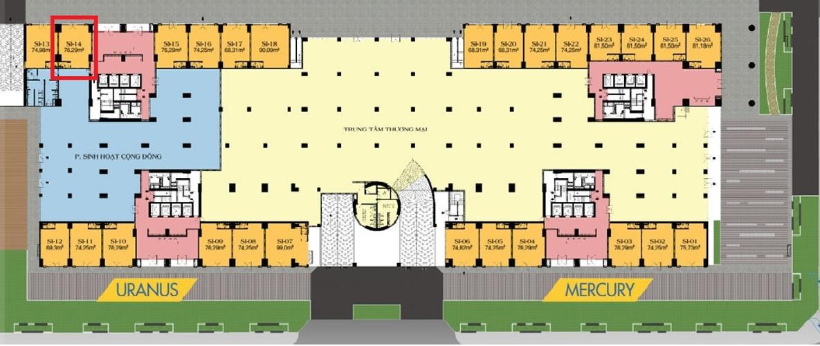 Layout shop-house Q7 Saigon Riverside Shop-house Q7 Saigon Riverside tầng 1 hướng Bắc, view hồ bơi.