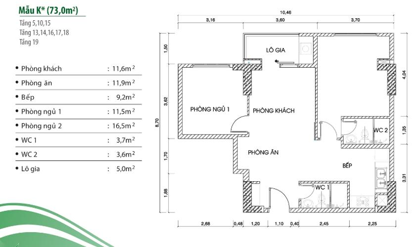 Layout căn hộ Green Building, Quận 9 Căn hộ tầng 12 Green Building mới bàn giao thô, view thành phố.