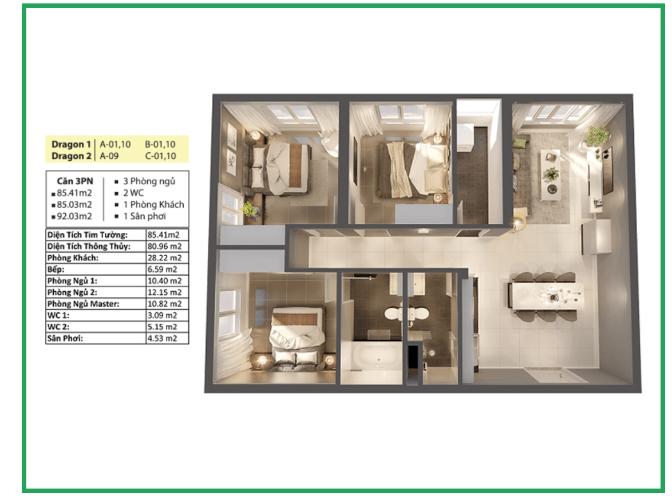 Phối cảnh căn hộ Topaz Elite Căn hộ Topaz Elite tầng cao, ban công hướng Đông Bắc thoáng mát.
