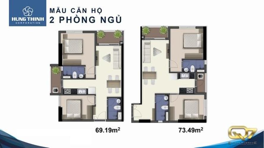 Mặt bầng căn hộ 2 PN Q7 Saigon Riverside Bán căn hộ Q7 Saigon Riverside, 2 phòng ngủ, diện tích 69m2, nội thất cơ bản