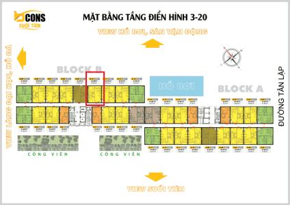 Layout Bcons Suối Tiên Căn hộ Bcons Suối Tiên tầng trung, ban công hướng Tây Nam.