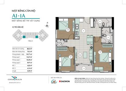 Layout Centum Wealth Quận 9 Căn hộ Centum Wealth tầng trung, bàn giao nội thất cơ bản.