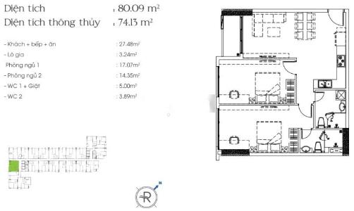 Layout căn hộ Riva Park Căn hộ Riva Park tầng trung đầy đủ nội thất, màu sắc trung tính.