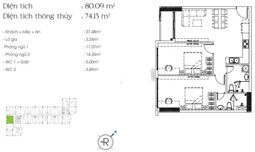 Layout căn hộ Riva Park Căn hộ Riva Park tầng trung đầy đủ nội thất, màu sắc trung tính.