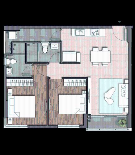 Căn họ D’Lusso tầng cao, 2 phòng ngủ, bàn giao kèm nội thất cơ bản.