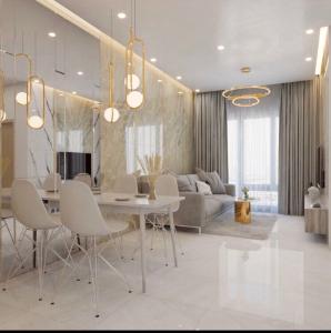 Phòng khách căn hộ Safari Khang Điền Cho thuê căn hộ Safira Khang Điền tầng trung, diện tích 69m2, đầy đủ nội thất.