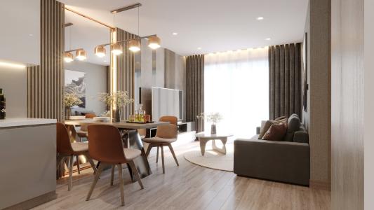 Phòng khách căn hộ Vinhomes Grand Park Căn hộ Vinhomes Grand Park đầy đủ nội thất, view tầng cao đón gió mát.