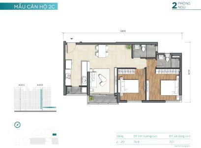 Layout D'Lusso Quận 2 Căn hộ D'Lusso tầng trung, 2 phòng ngủ, bàn giao nội thất cơ bản.
