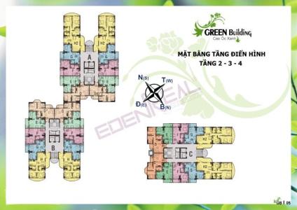 Layout tầng căn hộ Green Building, Quận 9 Căn hộ tầng 12 Green Building mới bàn giao thô, view thành phố.
