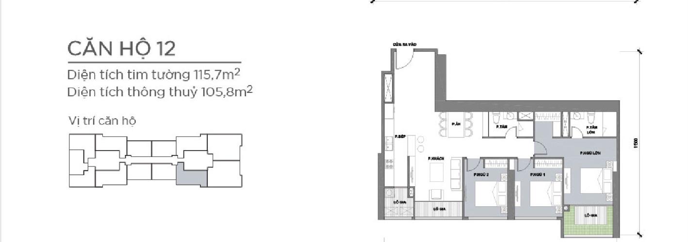 Mặt bằng căn hộ 3 phòng ngủ Căn hộ Vinhomes Central Park 3 phòng ngủ tầng cao P2 view sông