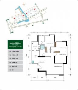 Mặt bằng căn hộ Căn hộ Hoàng Anh Gold House tầng trung, ban công hướng Tây Nam.