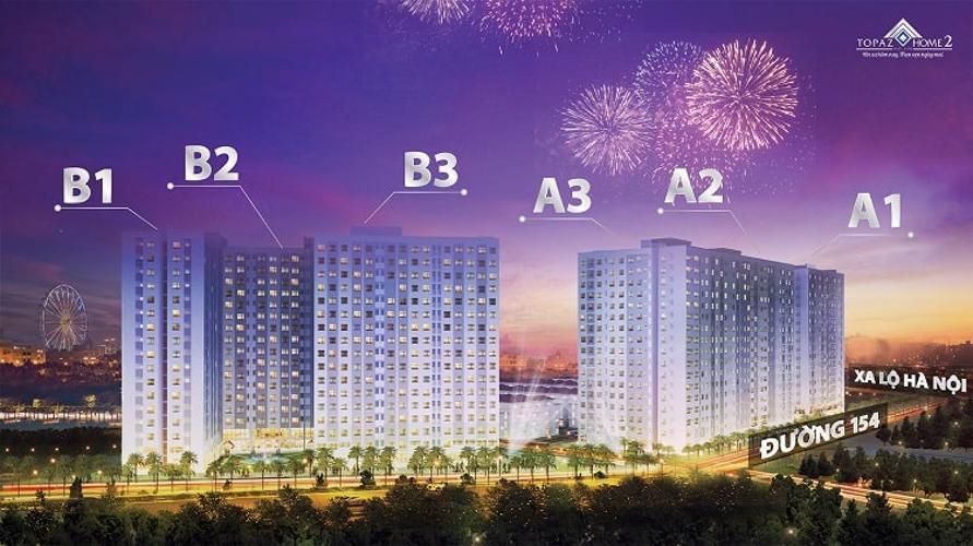 Building dự án Căn hộ Topaz Home 2 tầng thấp, nội thất cơ bản, view thoáng mát.