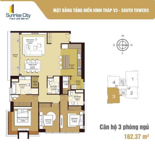 Sunrise City, Quận 7 Căn hộ Sunrise City tầng cao, ban công hướng Bắc.