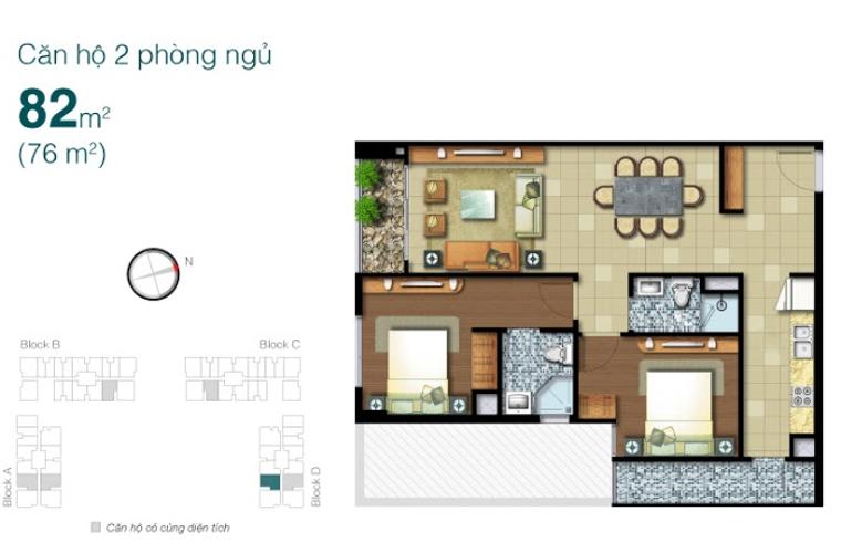 Mặt bằng căn hộ 2 phòng ngủ Căn hộ Lexington Residence tầng thấp hướng Đông Nam tháp LD