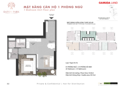 Căn hộ 1PN Eaton Park hướng Đông Bắc, diện tích 55m² giá tốt ở giai đoạn 1