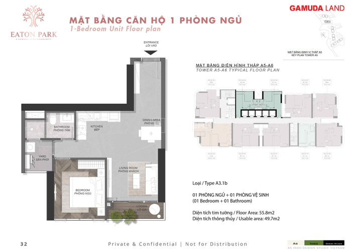 Căn hộ 1PN Eaton Park hướng Đông Bắc, diện tích 55m² giá tốt ở giai đoạn 1