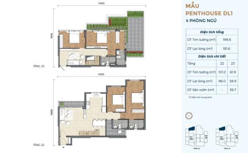 Layout căn Penhouse dự án Precia quận 2 Căn hộ Penthouse Precia hướng Đông Nam, nội thất cơ bản.