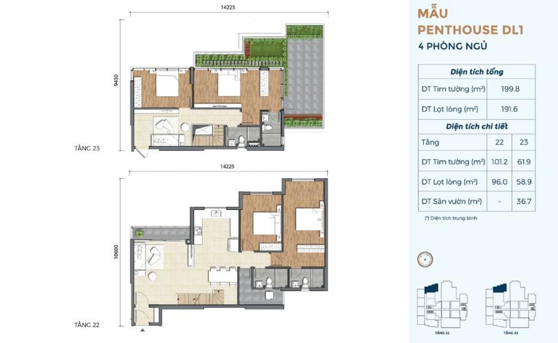 Layout căn Penhouse dự án Precia quận 2 Căn hộ Penthouse Precia hướng Đông Nam, nội thất cơ bản.