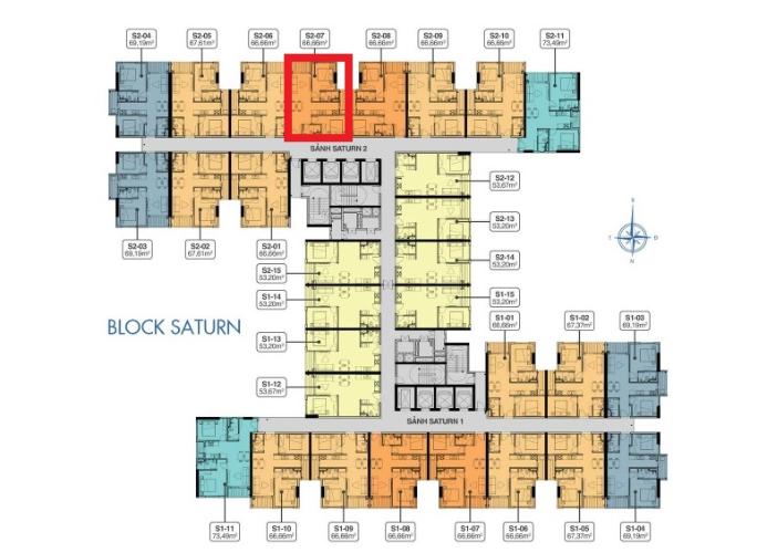 Layout S2.08.07 Căn hộ Q7 Saigon Riverside tầng trung, hoàn thiện cơ bản