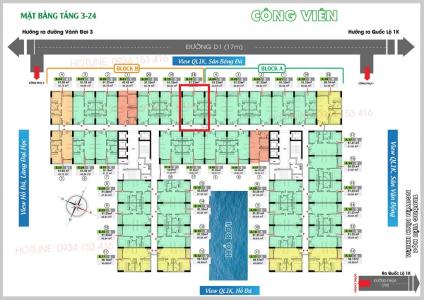 Layout Bcons Green View Căn hộ tầng 09 Bcons Green View, nội thất cơ bản