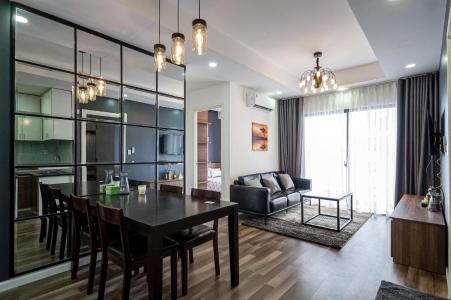 Phòng khách căn hộ M-ONE NAM SÀI GÒN Cho thuê căn hộ M-One Nam Sài Gòn 3PN, đầy đủ nội thất, full sàn gỗ, ban công hướng Nam