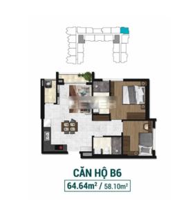 Layout Asiana Capella Quận 6 Căn hộ Asiana Capella 2 phòng ngủ, hướng Đông Nam, ban công rộng.