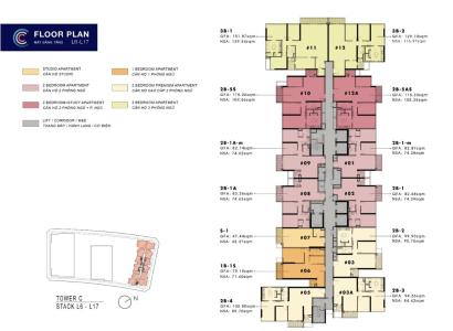 Layout tầng căn hộ The Metropole Thủ Thiêm, Quận 2 Căn hộ có 2 phòng ngủ The Metropole Thủ Thiêm tầng 19, nội thất cơ bản.