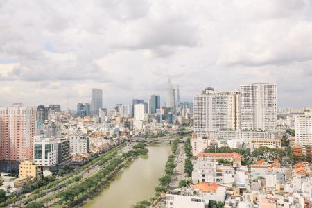 View căn penthouse Grand Riverside Penthouse Grand Riverside đầy đủ nội thất, view thành phố sầm uất.