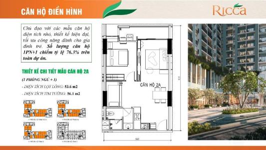 Layout Ricca Quận 9 Căn hộ Ricca tầng trung, nội thất cơ bản, ban công rộng rãi.