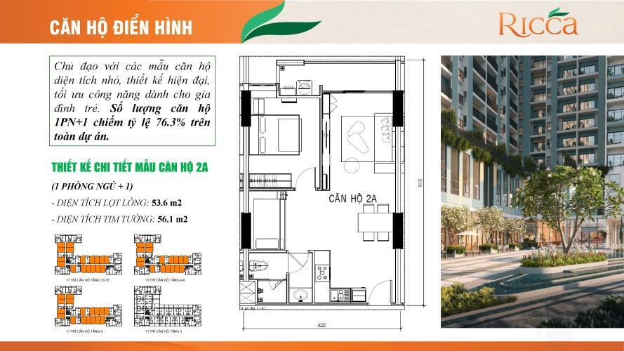 Layout Ricca Quận 9 Căn hộ Ricca tầng trung, nội thất cơ bản, ban công rộng rãi.