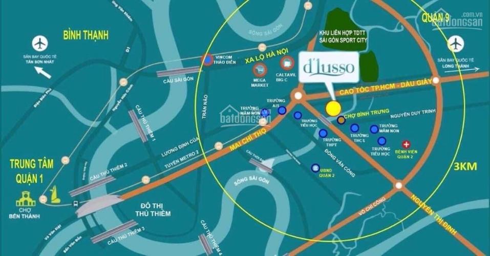 Ví trí dự án D'Lusso Quận 2 Căn hộ D'Lusso 1 phòng ngủ, view sông thoáng mát.