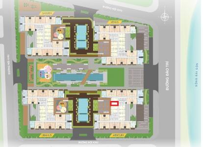 Layout tổng quan Q7 Sài Gòn Riverside Căn hộ Q7 Saigon Riverside tầng cao, 1 phòng ngủ, nội thất cơ bản.