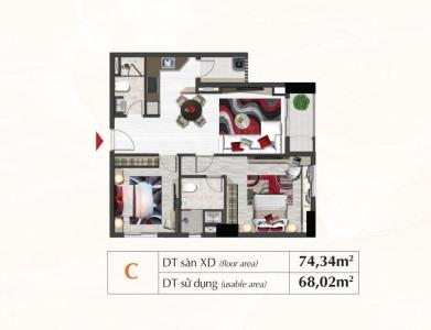 Mặt bằng căn hộ Căn hộ Saigon South Residence tầng 15 ban công hướng Bắc đón gió mát